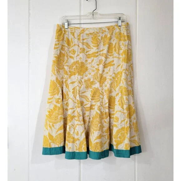 Old Navy Yellow Batik Print Flared Cotton Skirt - Picture 3 of 4